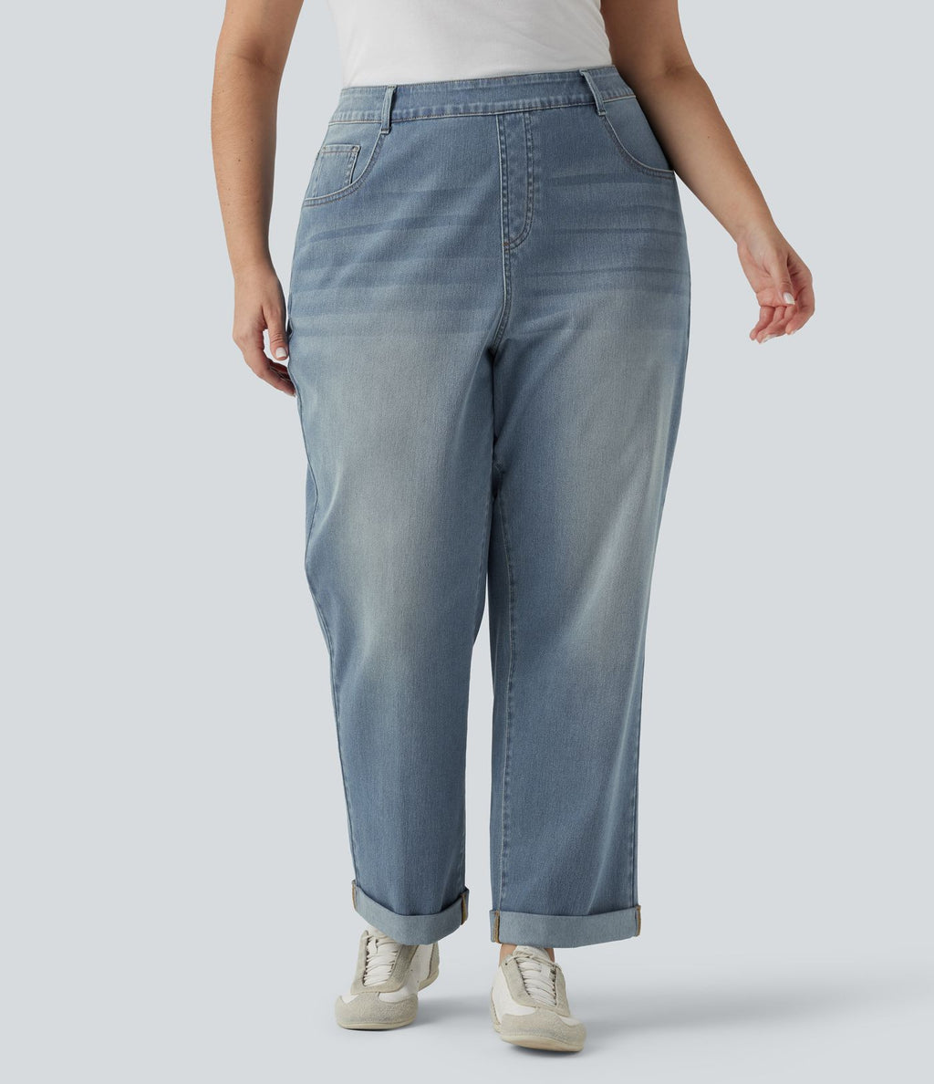 Plus Size Halara Flex™ Jean slim décontracté taille haute ourlet roulotté avec poches