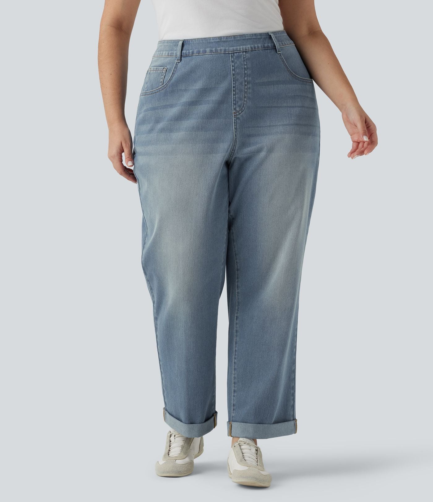 Plus Size Halara Flex™ Jean slim décontracté taille haute ourlet roulotté avec poches