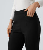 Pantalon de travail évasé croisé taille haute avec poches