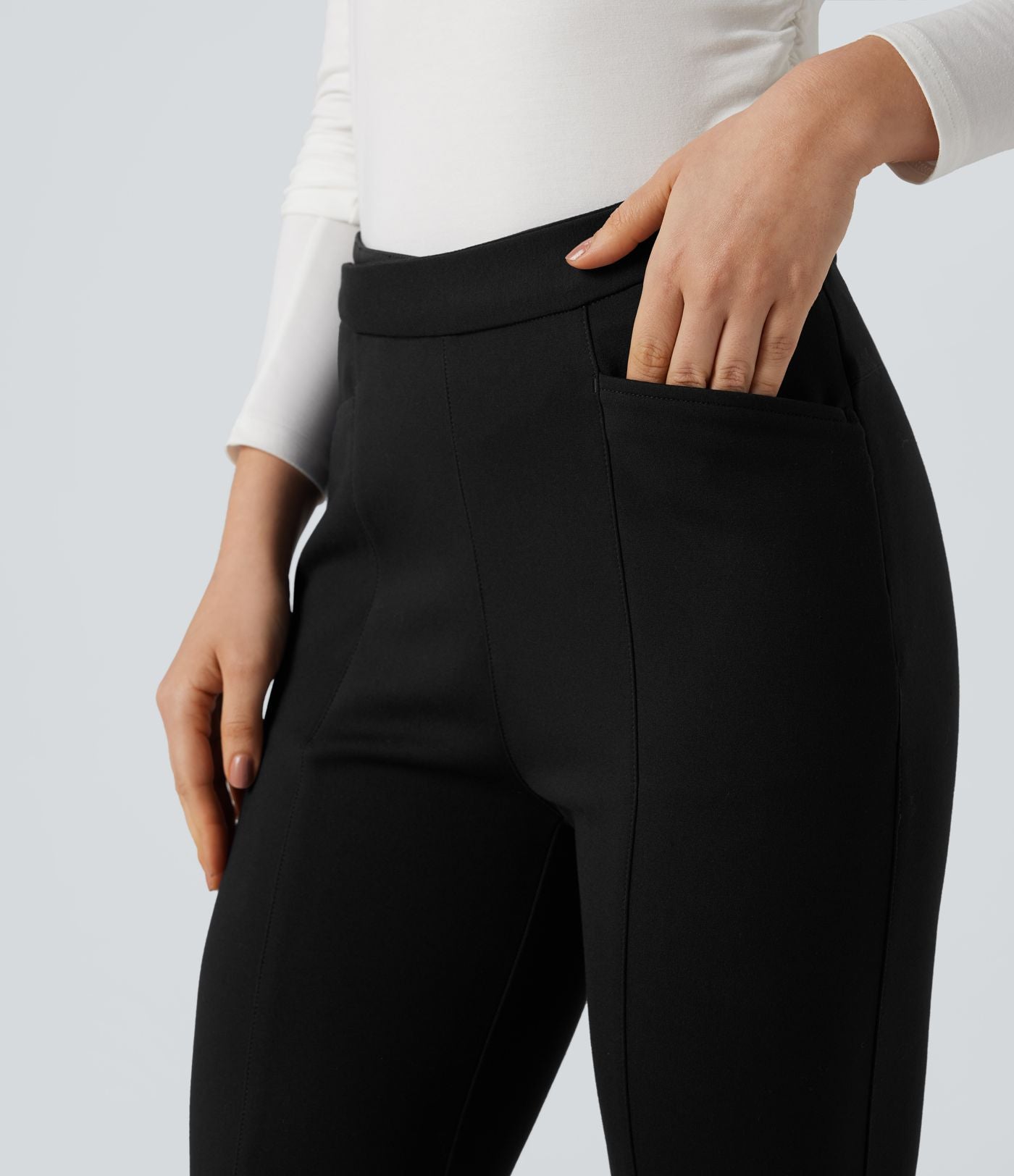 Pantalon de travail évasé croisé taille haute avec poches