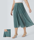 Jupe Taille Haute 2 En 1 En Maille Contrastée Avec Cordon De Serrage Et Poche Latérale Fluide Evasée Casual Grande Taille