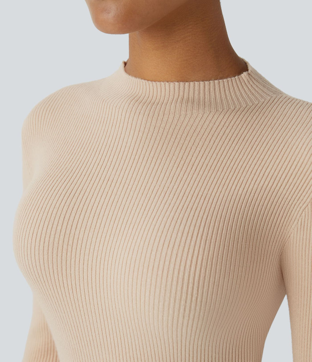 Pull décontracté en maille côtelée à col rond et manches longues
