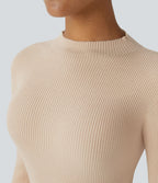 Pull décontracté en maille côtelée à col rond et manches longues