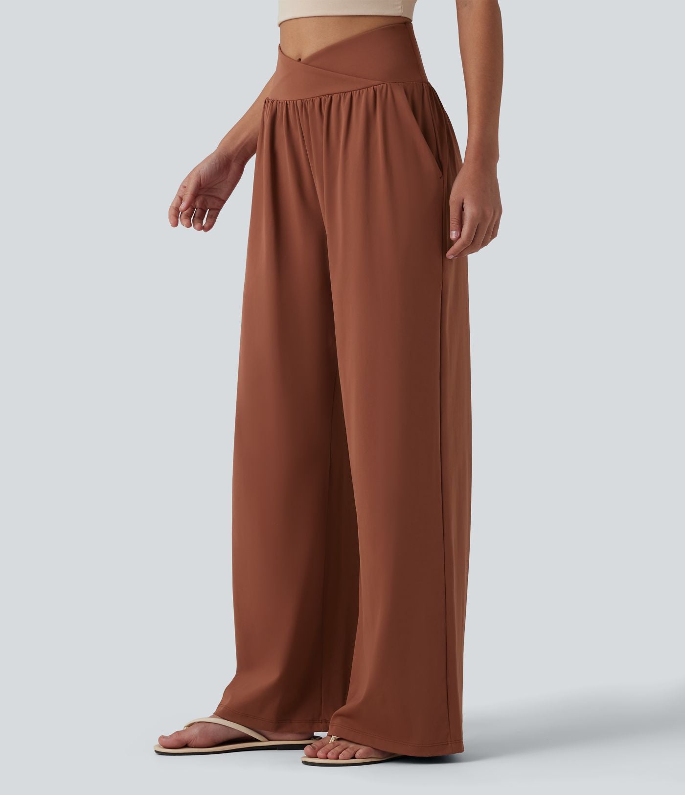 Pantalon ample décontracté SoftlyZero™ Airy taille haute croisé effet frais InstantCool avec poches
