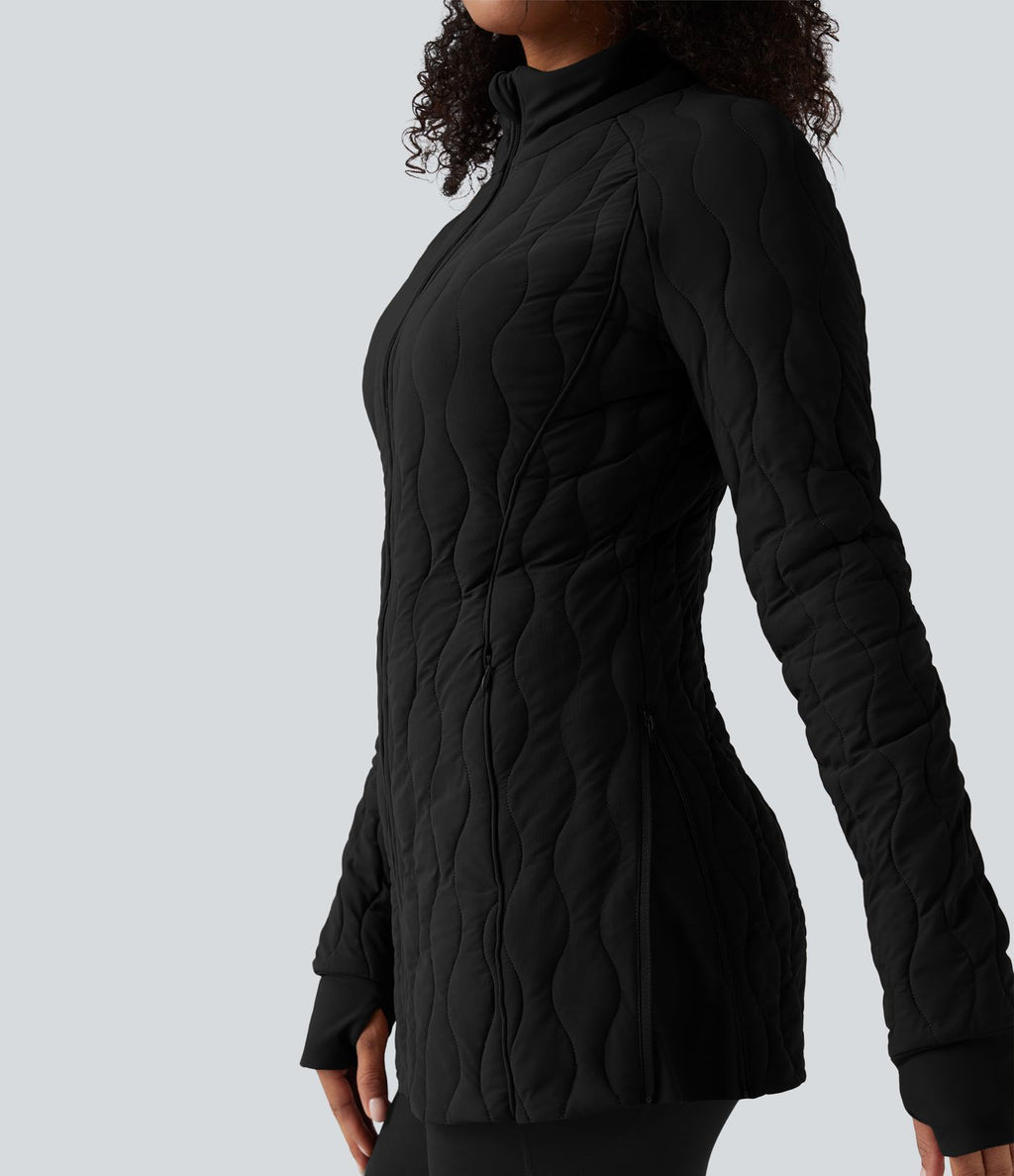 Veste matelassée de sport PuffFlex à col montant, manches longues, fermeture éclair avec passe-pouces et poches