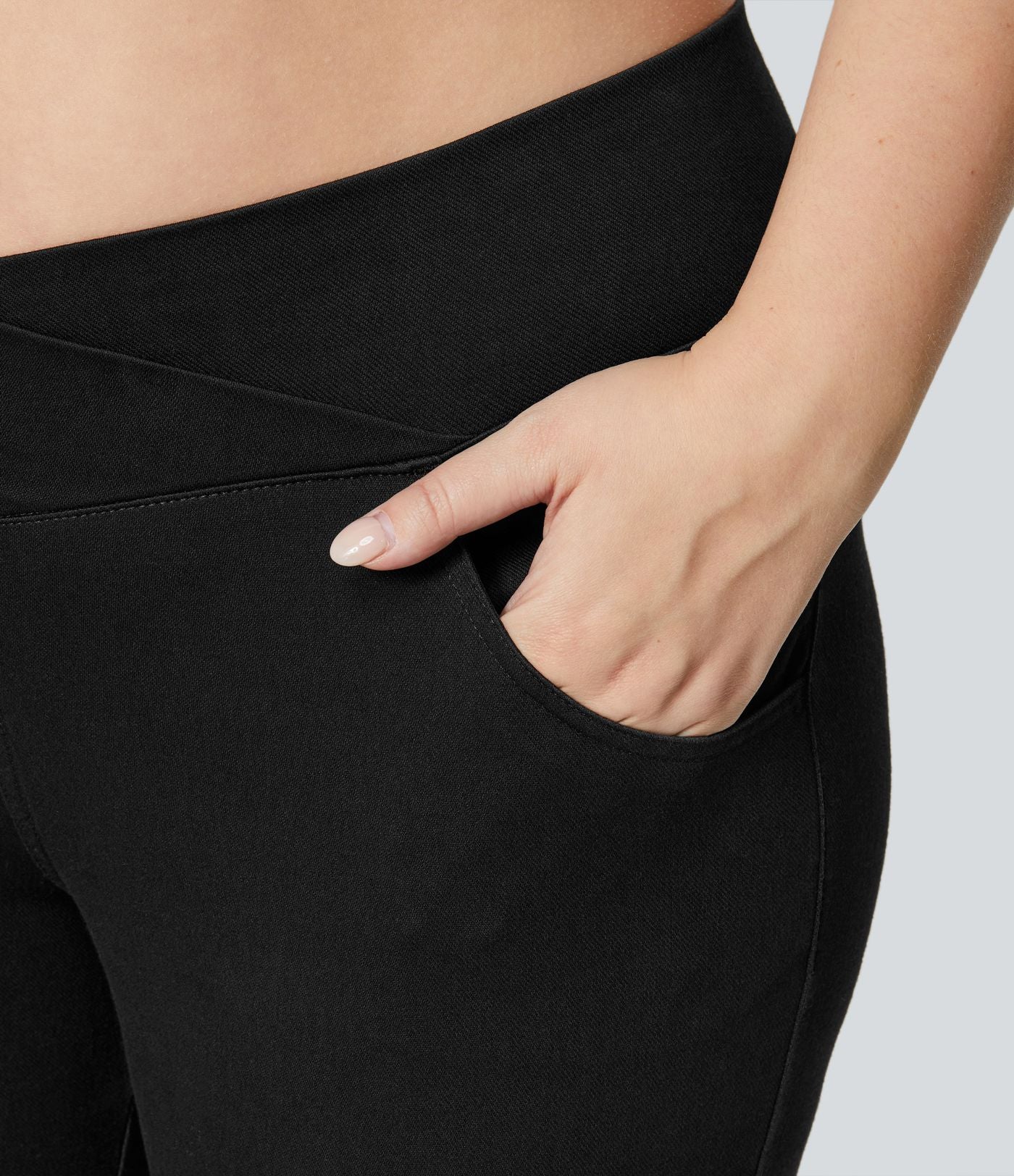 Halara Flex™ Legging Travail  7/8 Taille Croisée en Denim Tricot Extensible Taille Haute Poches Multiples Grande Taille