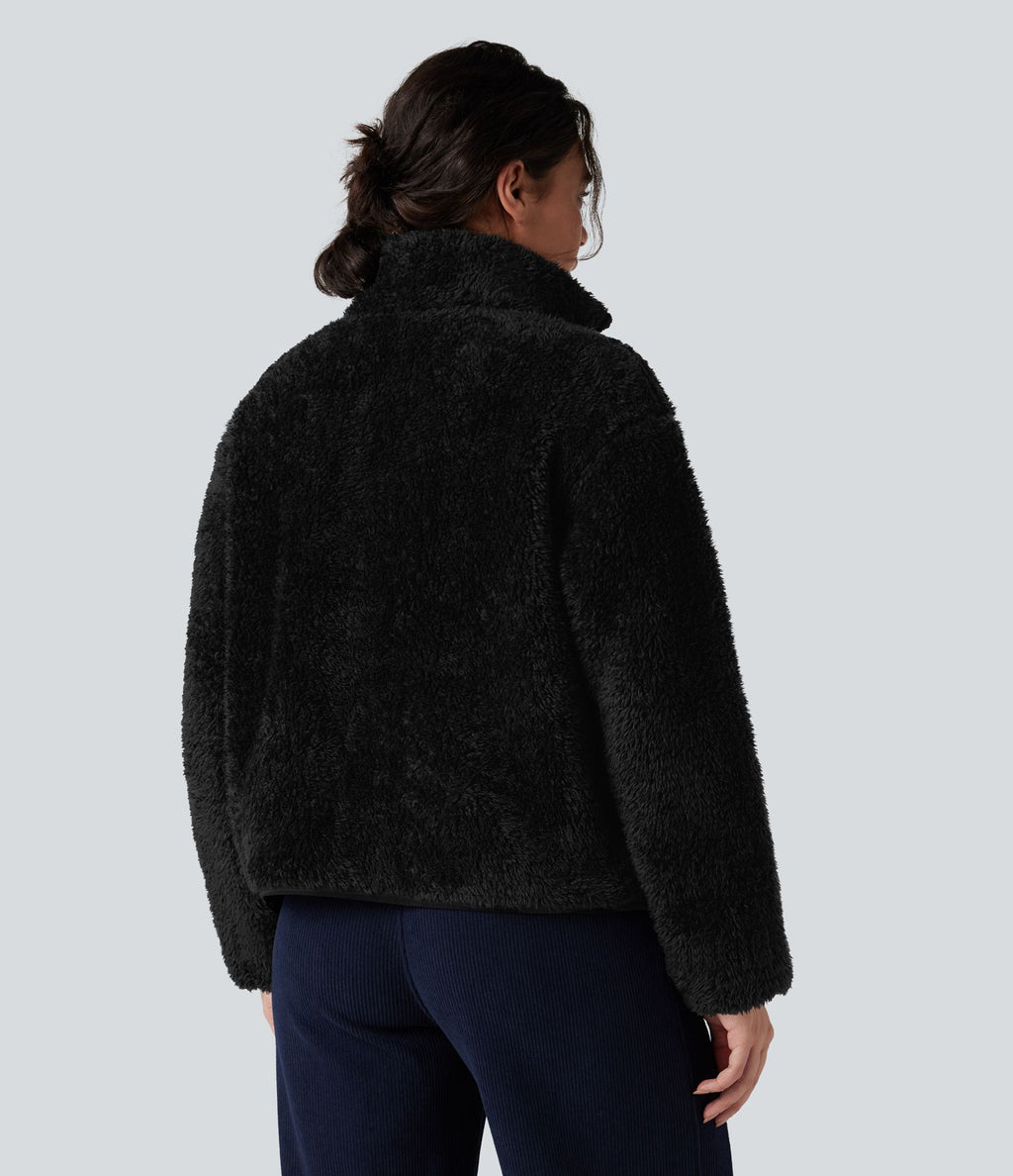 Veste sherpa col montant manches longues avec poches