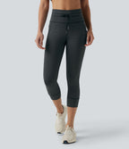 Legging corsaire de yoga taille haute à rayures avec cordon de serrage et poches