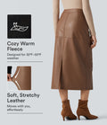 Jupe crayon midi habillée taille haute en simili cuir doublé polaire avec fermeture éclair invisible et fente