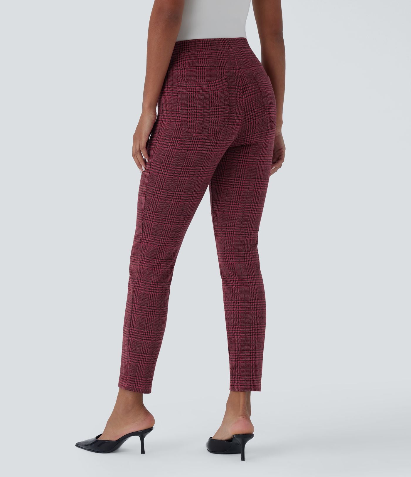 Halara Flex™ Pantalon skinny tailleur taille haute à motif pied-de-poule avec poches arrière