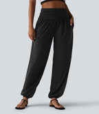 Jogging casual taille haute froncé avec poches
