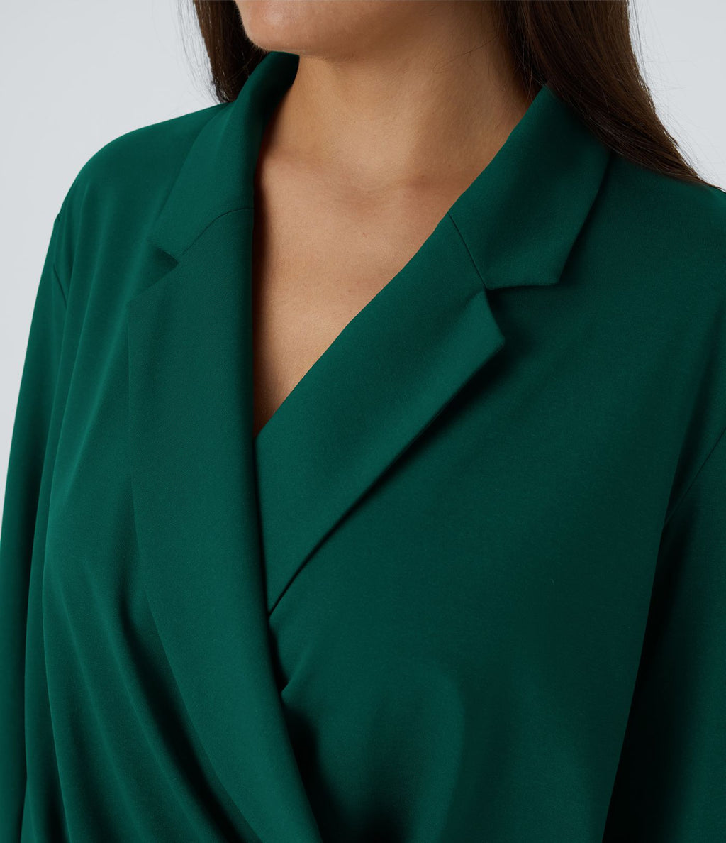 Chemise de travail à col cranté, coupe croisée et manches longues