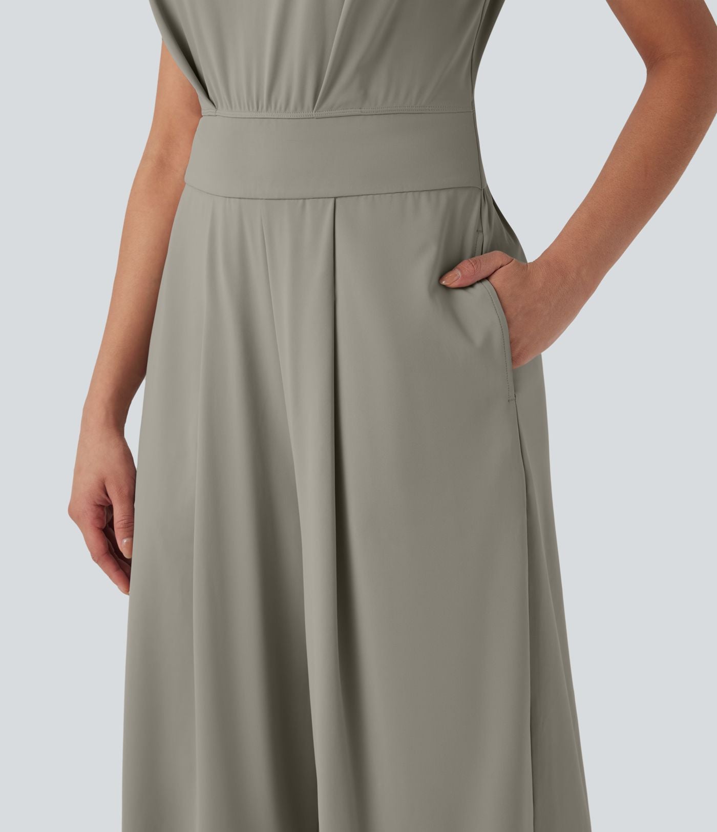 Softlyzero™ Quickdry col rond sans manches dos ajouré avec poche latérale combinaison de yoga - Édition Easy Peasy