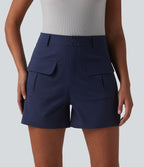 Short tailleur en popeline stretch taille mi-haute 10 cm avec poches