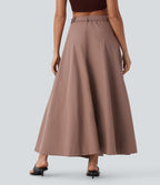 Jupe longue décontractée taille mi-haute avec ceinture fermeture éclair fente et poches latérales