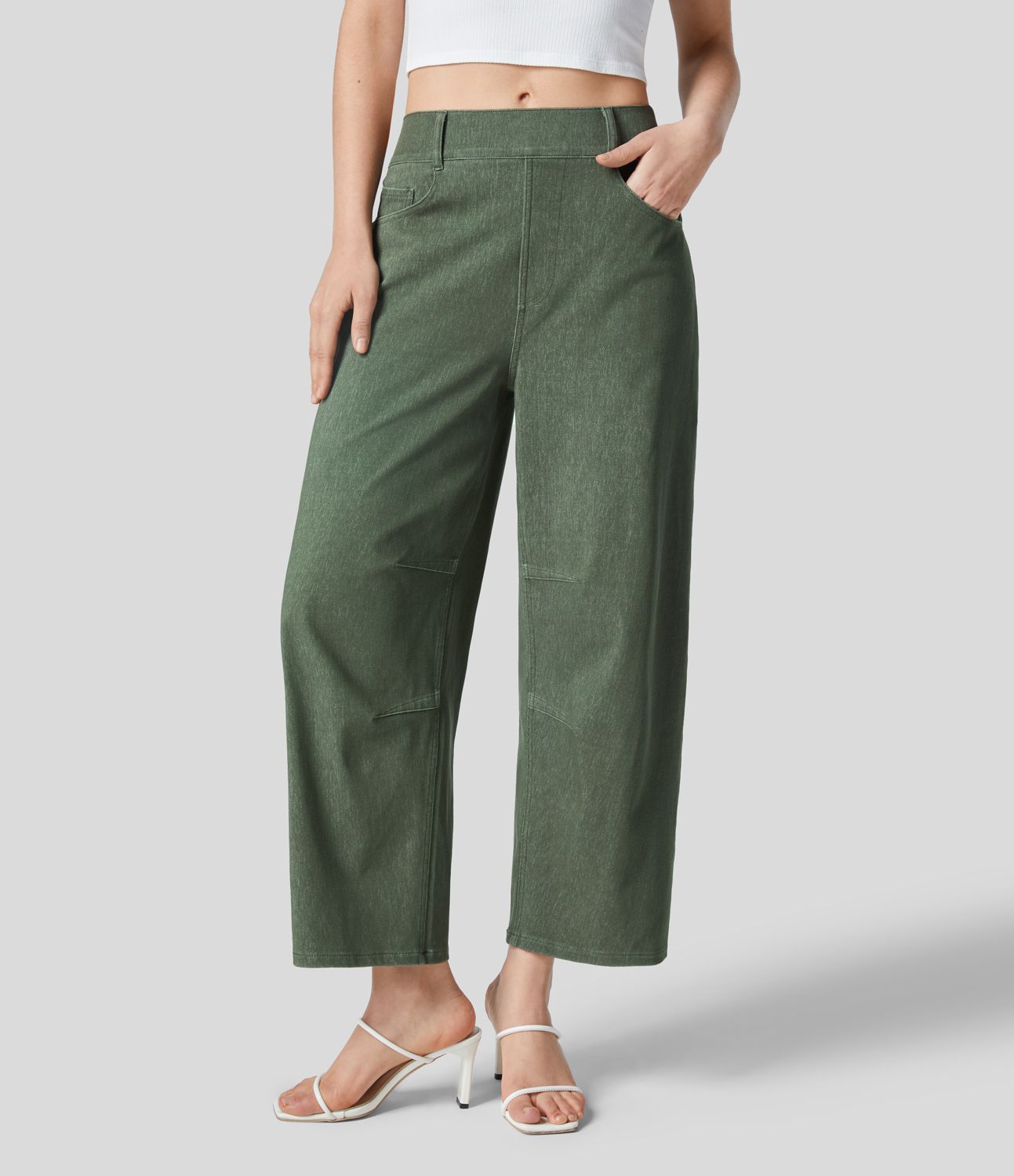 Halara Flex™ Jeans Causal Fuselés à Taille Mi-haute avec Plusieurs Poches en Tricot Extensible Coloré