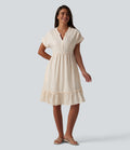Robe décontractée mini col V manches courtes à rayures avec poches