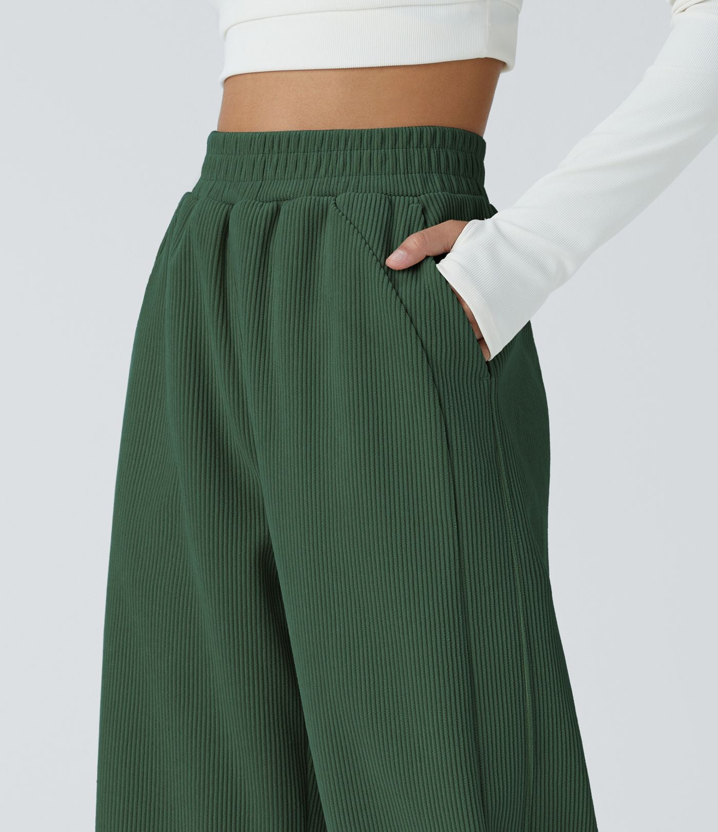 Pantalon velours côtelé de jogging décontracté à taille haute avec poches latérales