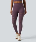 Legging de sport SoftlyZero™ taille haute avec empiècements en dentelle contrastée et poches – UPF 50+