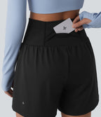 Short de yoga 2 en 1 taille haute à œillets avec effet ventre plat et poches 12,5 cm