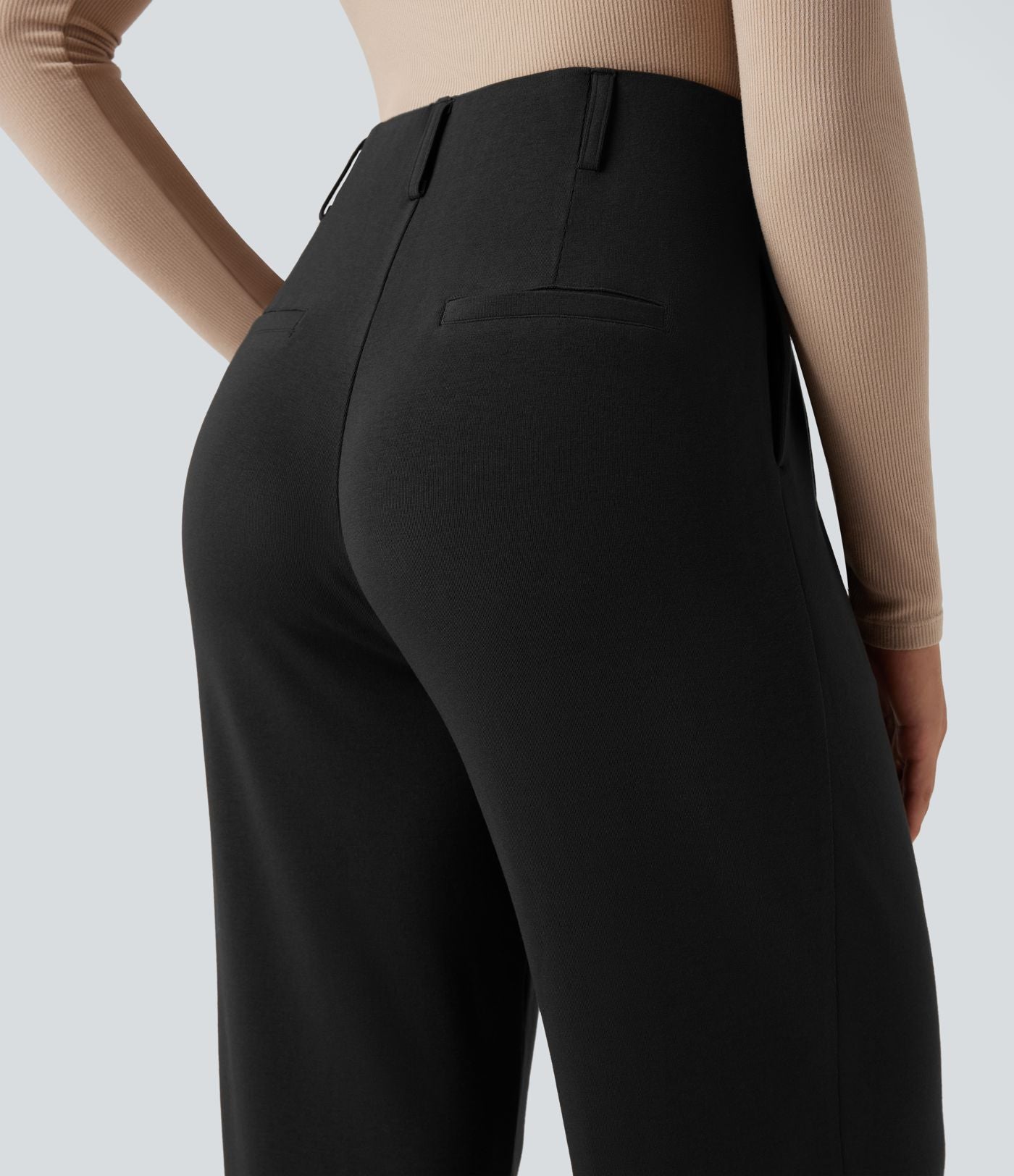 Pantalon tailleur thermique taille haute avec poches