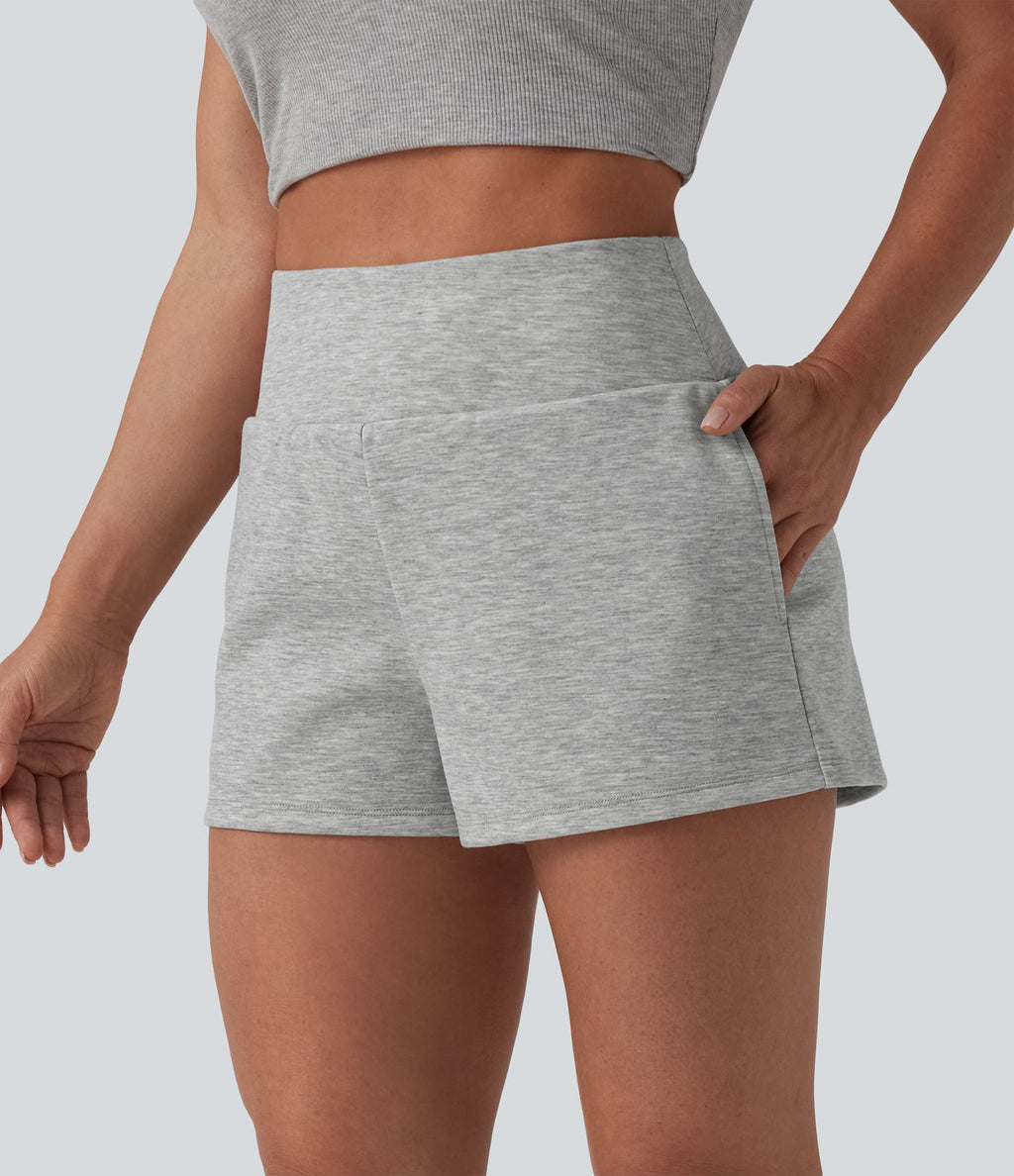 Short sweat décontracté 2 en 1 taille haute ventre plat 7,5 cm avec poches