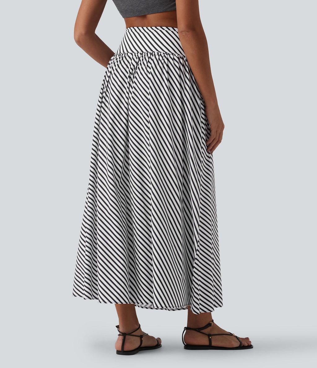 Jupe longue fluide casual à rayures taille haute avec poches