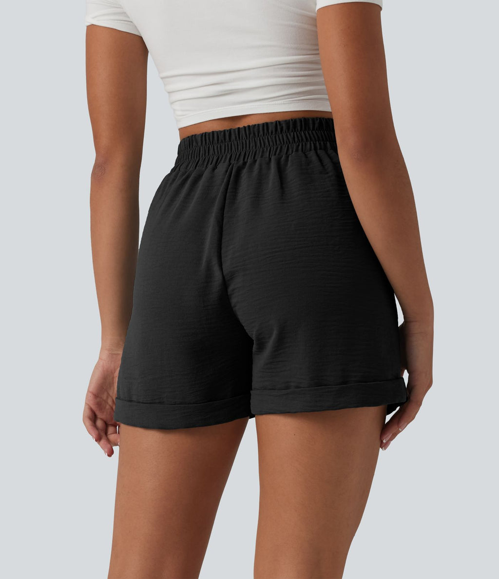 Short détente effet lin taille haute, entrejambe 10cm avec poches