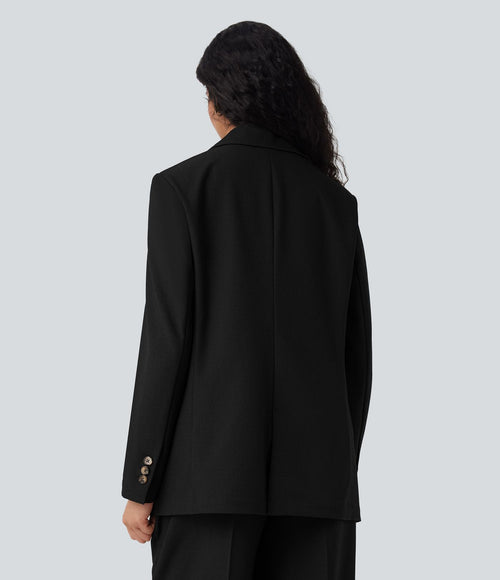 Blazer de travail lin col cranté manches longues avec poches