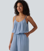 Combinaison en jean casual en lyocell à jambes larges avec poches, style enfilable