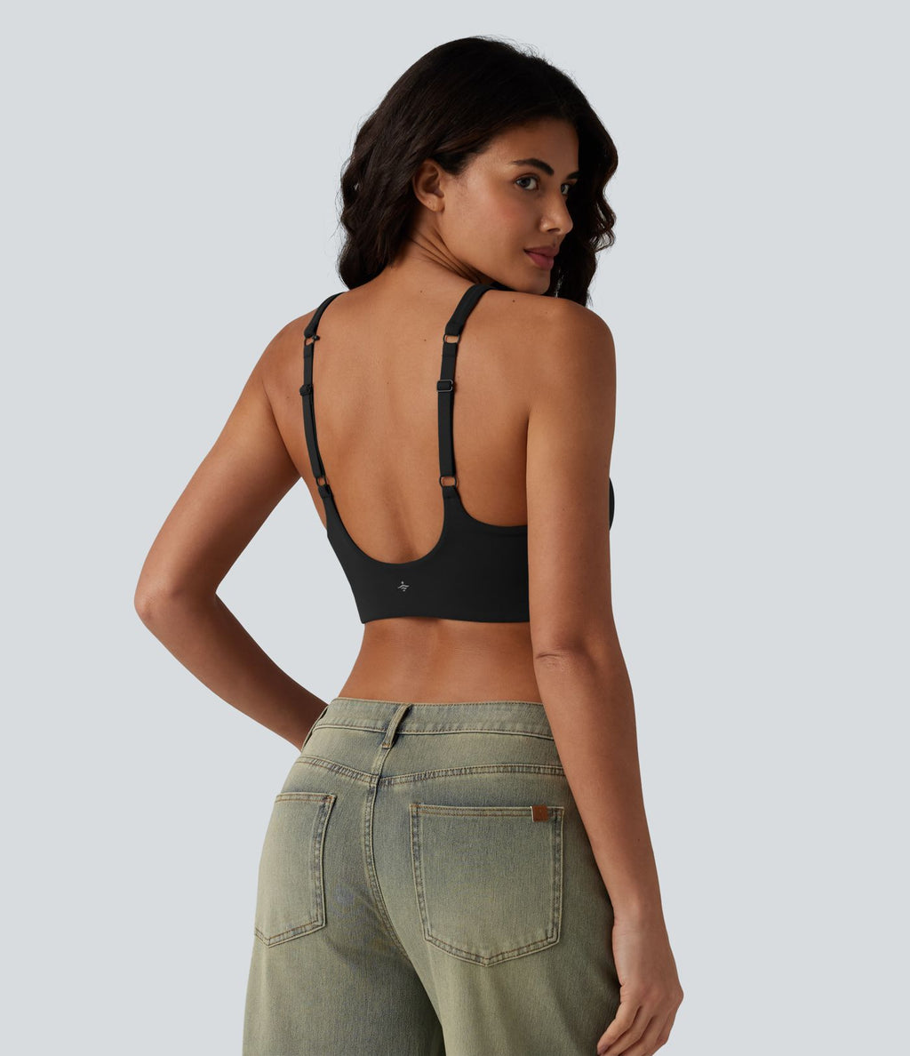 Brassière de sport SoftlyZero™ à maintien léger, dos nu, bretelles réglables, col en U, brassière intégrée bonnets B-DD