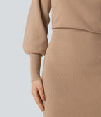 Robe pull mini moulante col bateau manches longues