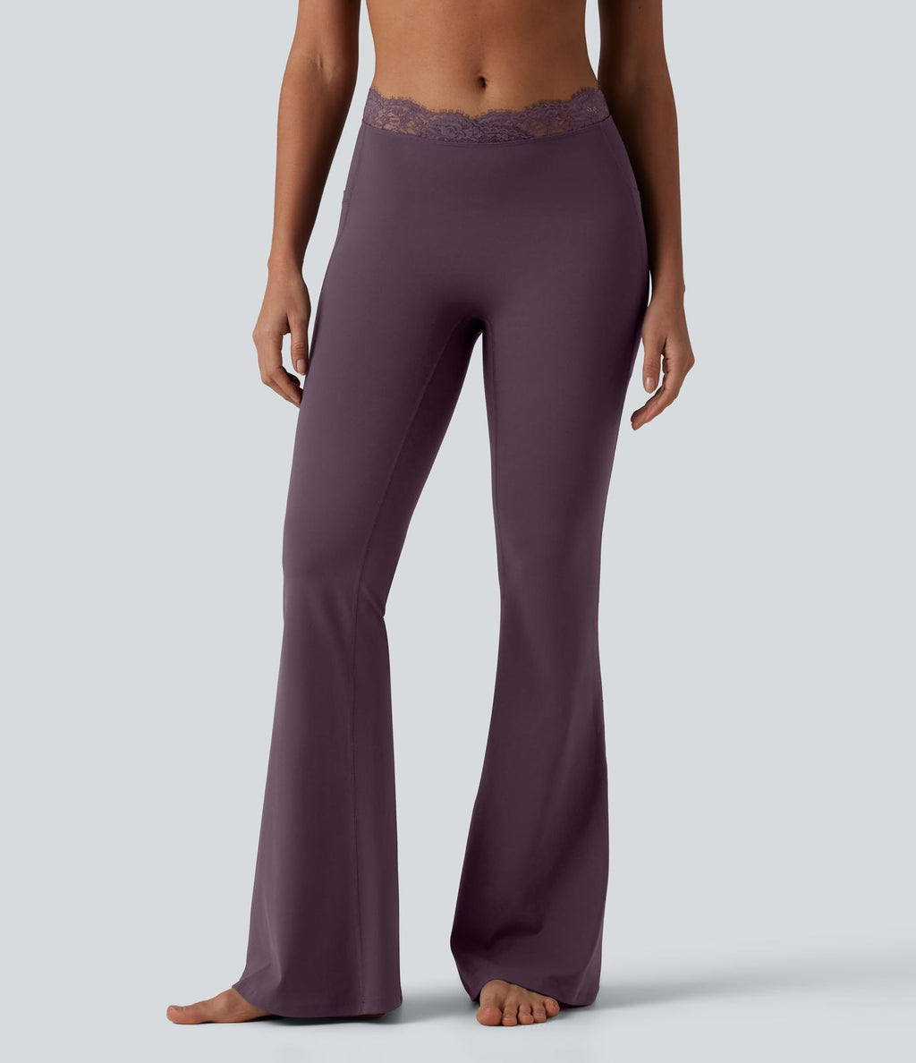 Halara UltraSculpt™ Legging évasé de yoga taille haute en V avec dentelle contrastée et poches
