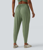Pantalon sarouel décontracté chiné taille haute avec cordon de serrage et poches