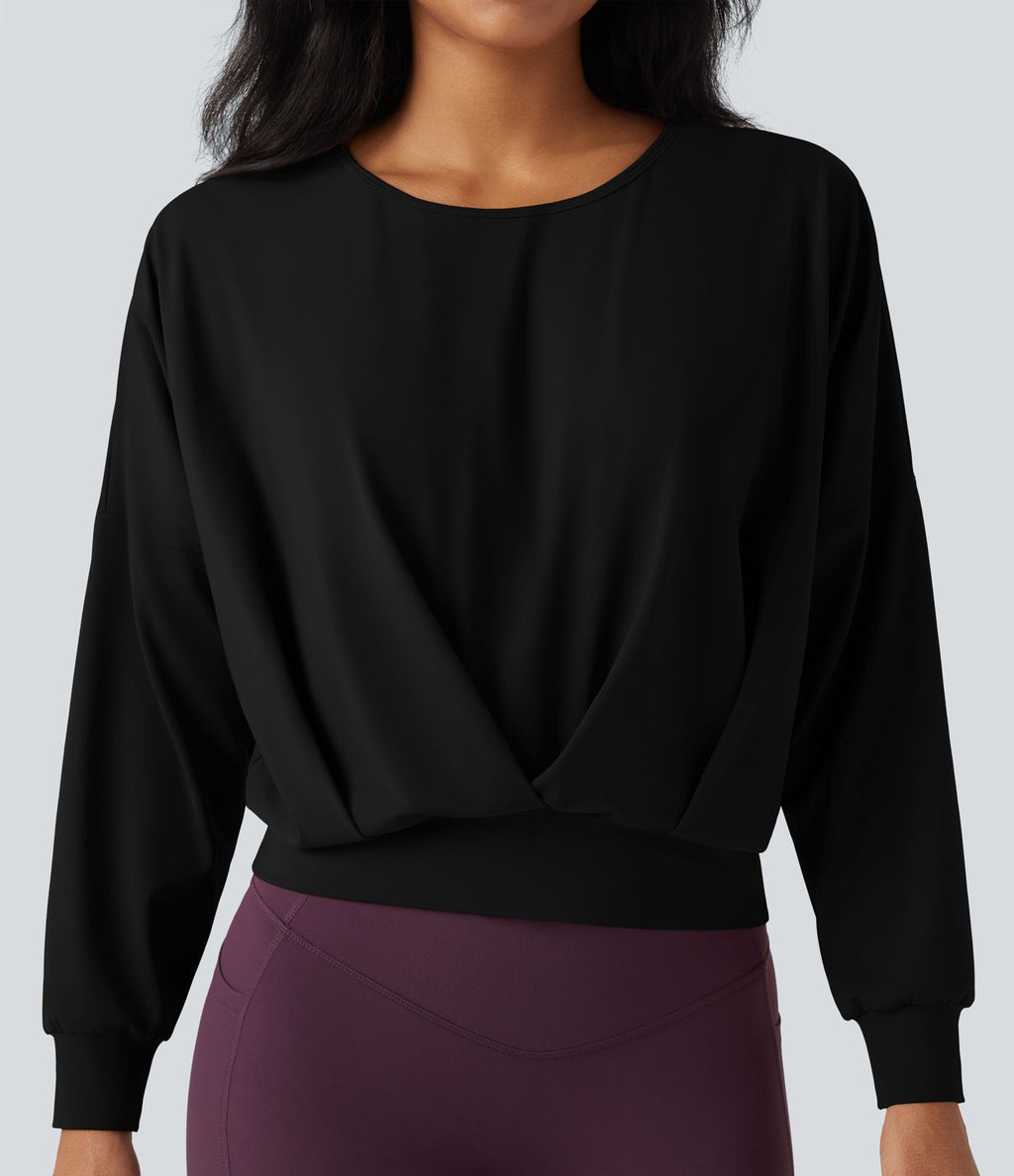 Top de sport yoga SoftlyZero™ Airy col rond manches longues ourlet croisé