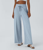 Pantalon large décontracté taille haute cordon de serrage poches latérales effet frais InstantCool