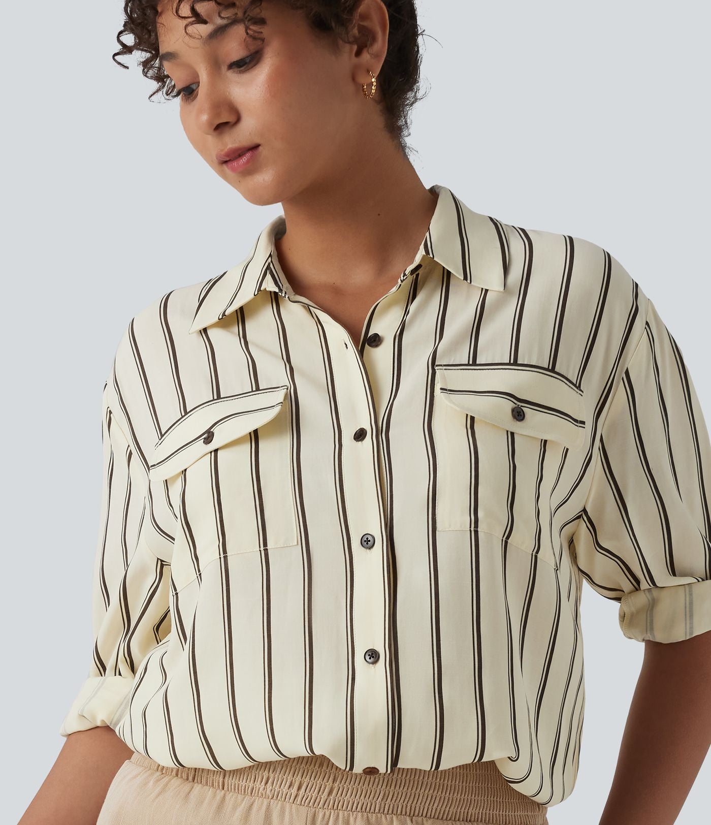 Chemise décontractée à rayures manches longues avec poches