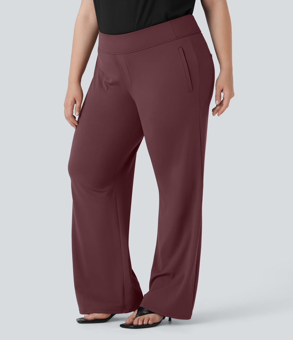 Pantalon tailleur évasé grande taille taille haute Halara Flex™ DayStretch avec poches zippées latérales