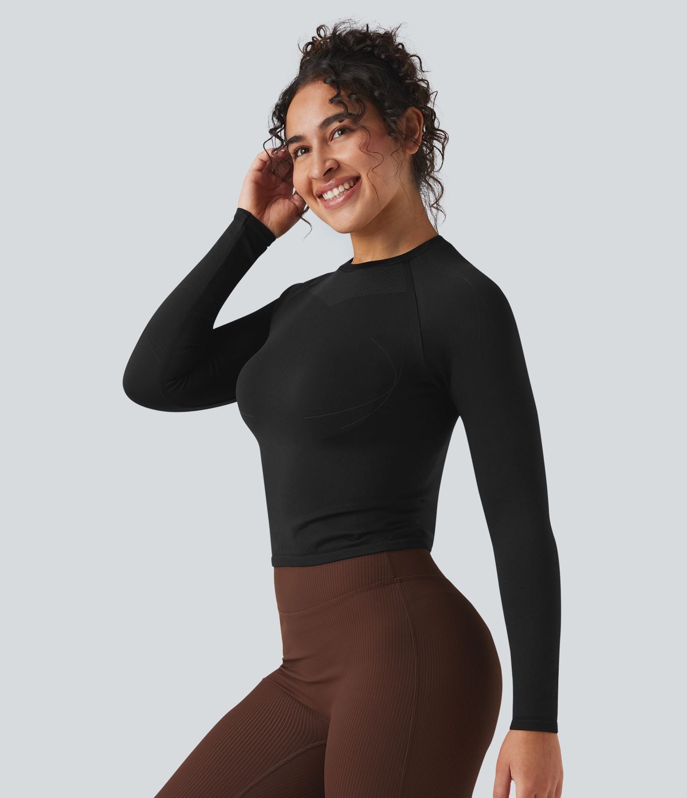 Haut de sport col rond à manches longues sans couture Seamless Flow