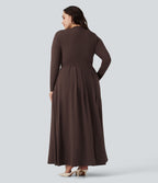 Robe décontractée maxi évasée grande taille col montant manches longues avec poches