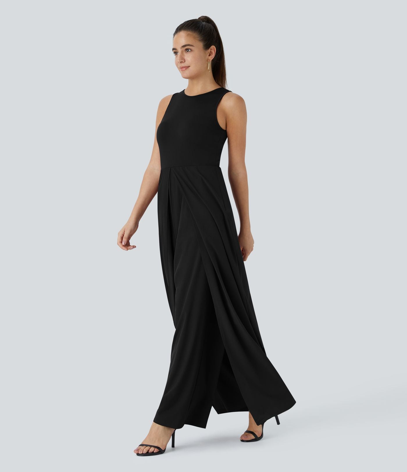 Combinaison Breezeful™ à séchage rapide pour demoiselles d'honneur et invitées de mariage, sans manches, avec fermeture éclair, poches latérales et détails contrastés