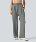Pantalon tailleur Halara Flex™ à taille mi-haute, coupe droite et froncée, avec poches