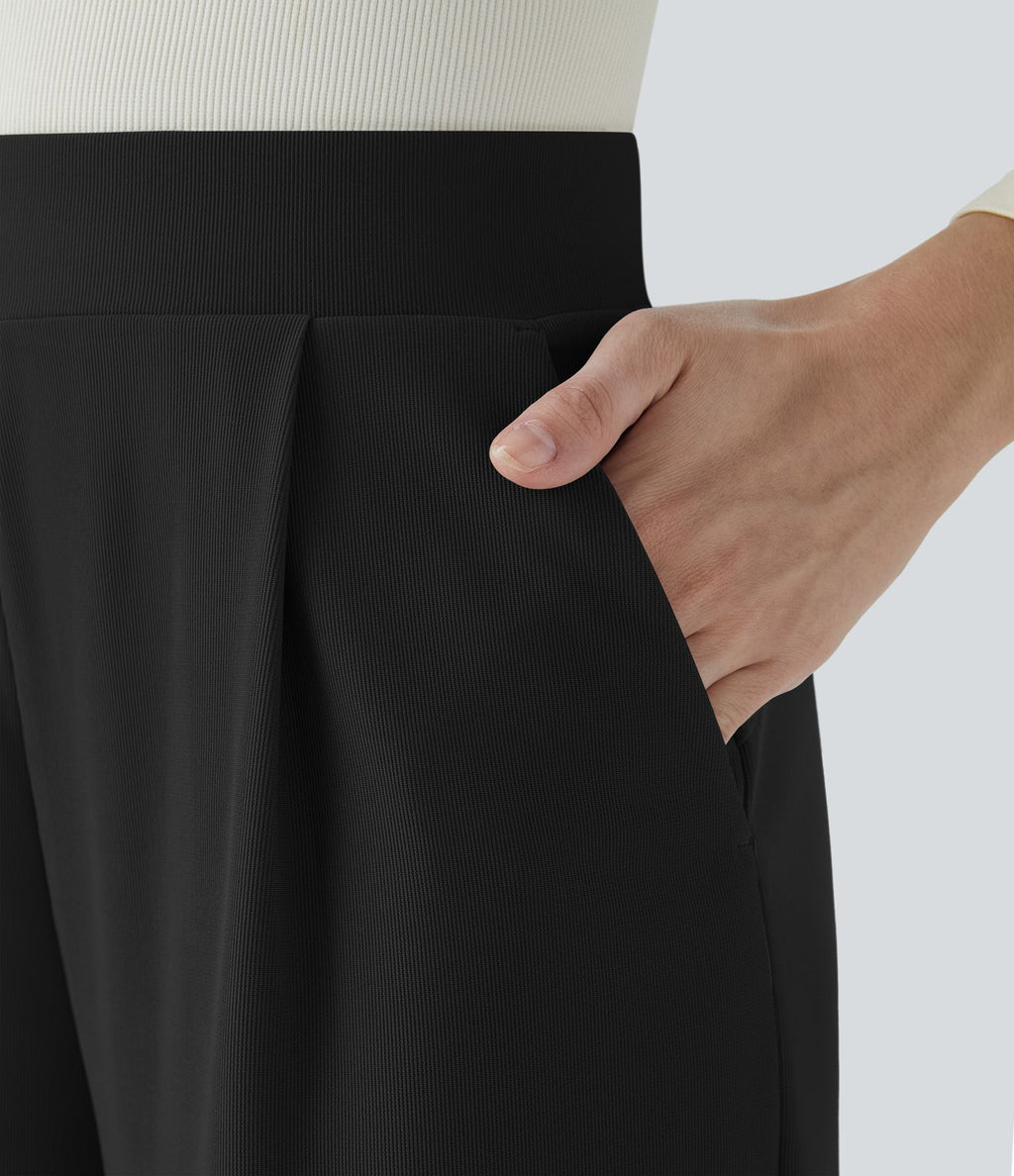 Halara Flex™ Pantalon Tailleur Évasé à Taille Haute Sculptant la Silhouette avec Poches Latérales Micro Waffle