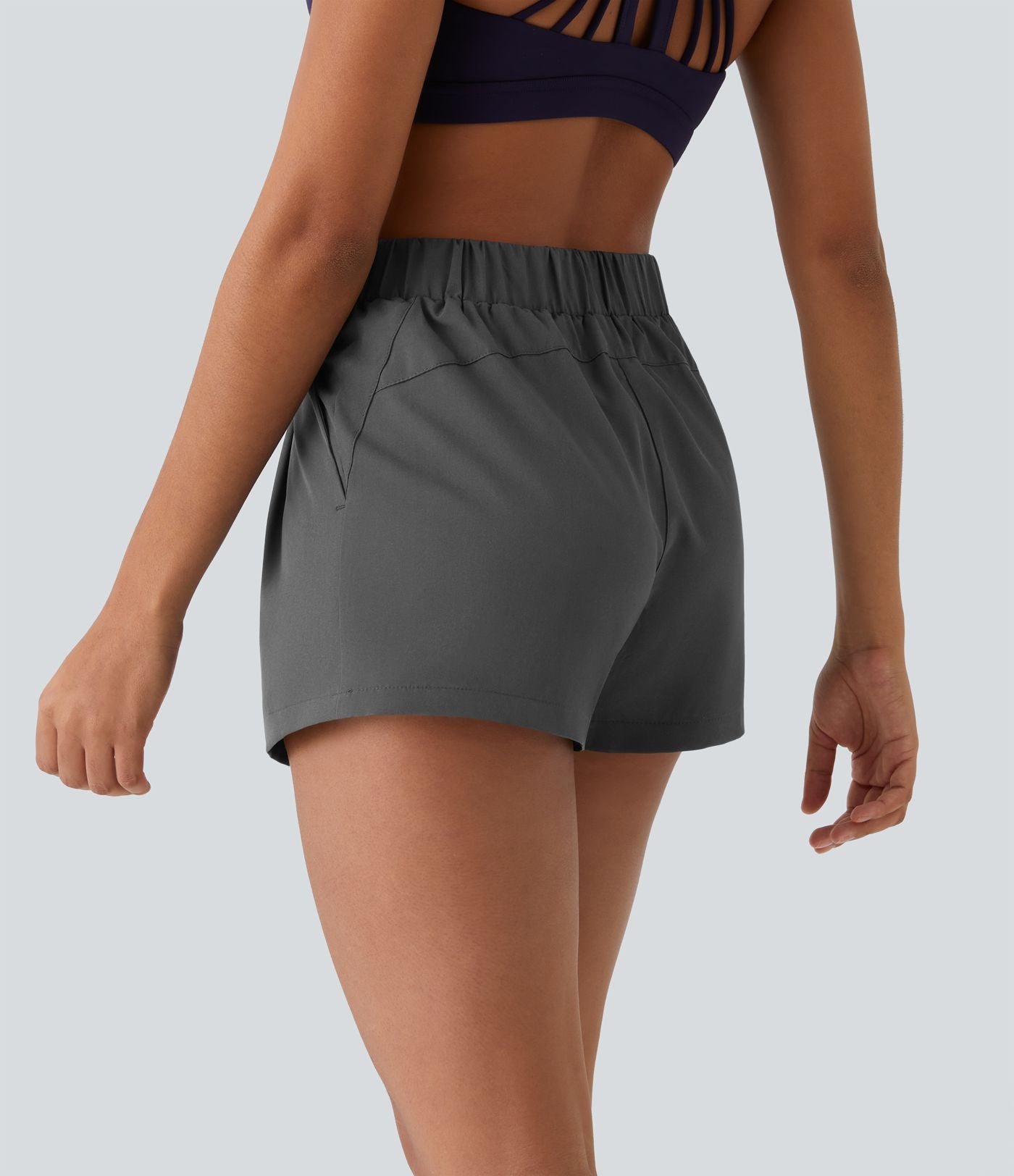 Short 7,5cm Casual à Taille Moyenne avec Ceinture Élastique Cordon de Serrage et Poches Latérales Ruchées