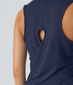 Top Débardeur Yoga Uni à Ourlet Croisé et Découpe