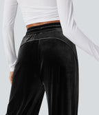 Pantalon décontracté large en velours, taille haute, avec cordon et poches