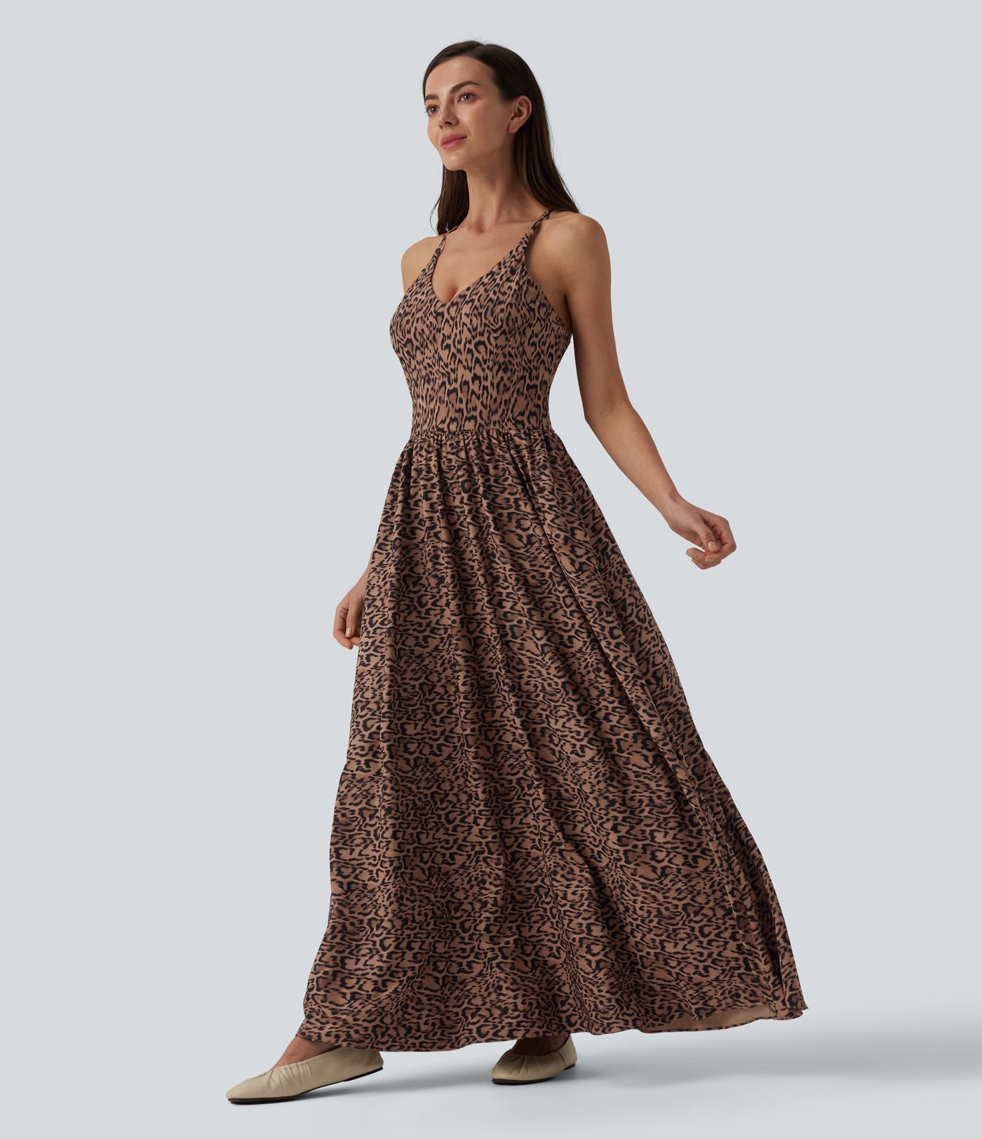 Robe longue fluide décontractée à bretelles avec poches