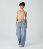 Jean cargo décontracté Halara Flex™ à taille basse, jambes larges, poches multiples et tissu extensible