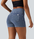 Halara Flex™  Shorts 7,5cm Denim Casual Taille Haute Poches Latérales Croisées en Maille Extensible