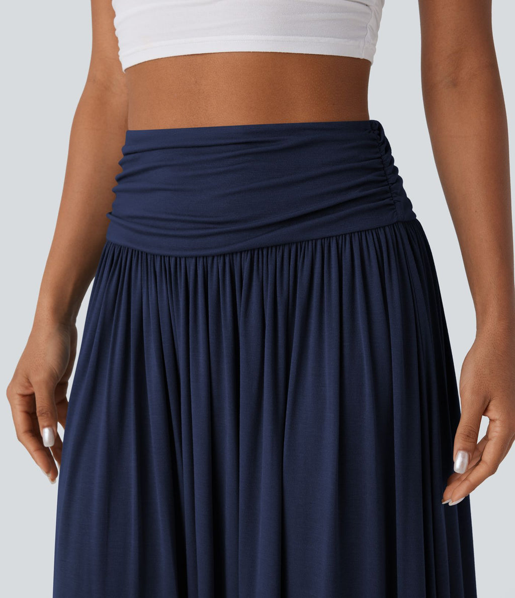 Jupe longue fluide froncée taille haute
